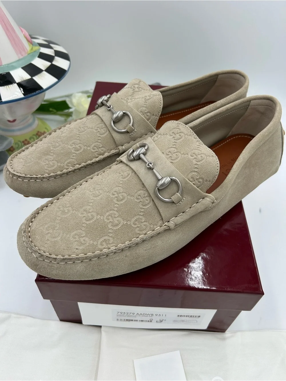 Men's Gucci suede GG embossed loafers size 12.5 fits 13 US made in Italy